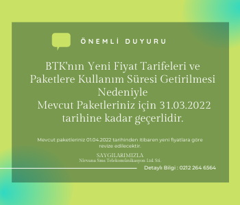 SMS PAKETLERİNİ İÇİN SON GEÇELİLİK TARİHİ 31.03.2022